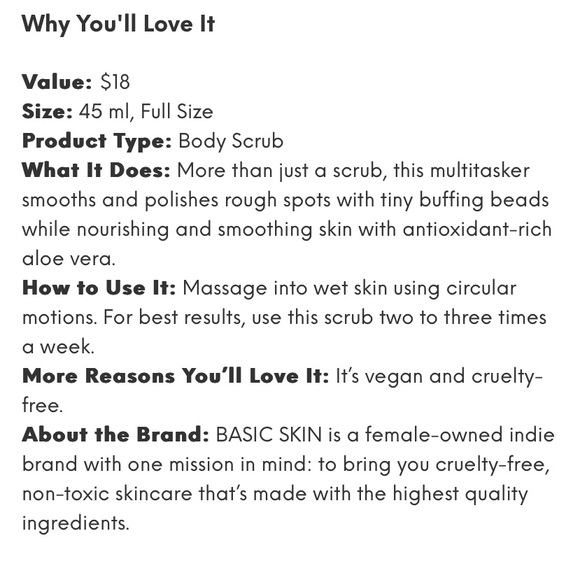 🆕BASIC SKIN: Shower Body Scrub/Exfoliator- Full Size - Picture 2 of 3
